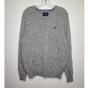 American Eagle grey cotton wool blend sweater with blue accents - medium